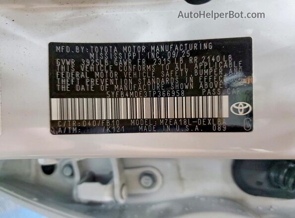 5YFB4MDE3TP366958 2026 TOYOTA LL White Widok komory silnika