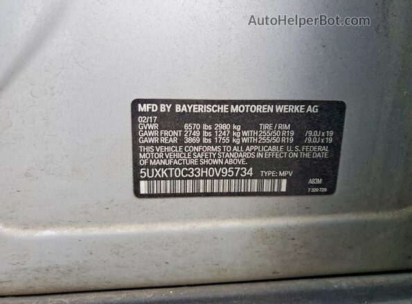 5UXKT0C33H0V95734 2017 BMW X5 Silver Vista interior de 360 grados