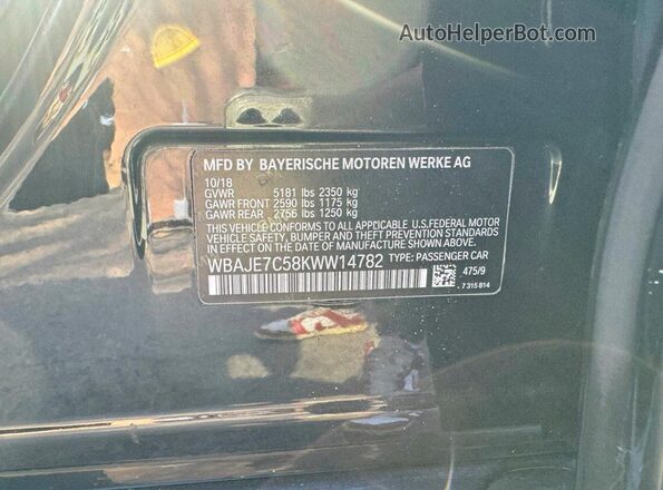 WBAJE7C58KWW14782 2019 BMW 5 SERIES Черный Вид задней части салона