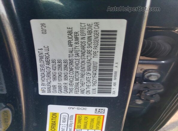 1HGCY1F44TA008107 2026 HONDA ACCORD Gray VIN sticker view
