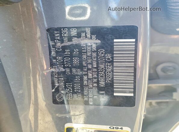 KMHRC8A35MU107450 2021 HYUNDAI VENUE Серый 
