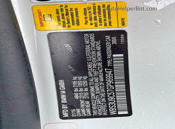 WBS3U9C57GP969947 2016 BMW M4 White Rear interior view