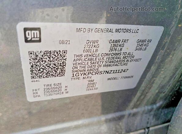 1GYKPCRS7NZ111247 2022 CADILLAC OTHER Gray 