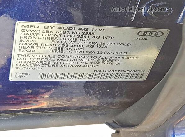 WA1LXBF79ND006740 2022 AUDI Q7 Blue Vista de los asientos traseros
