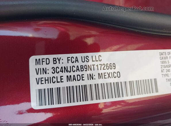3C4NJCAB9NT172669 2022 JEEP COMPASS Burgundy Շարժիչի բաժամունքի տեսք