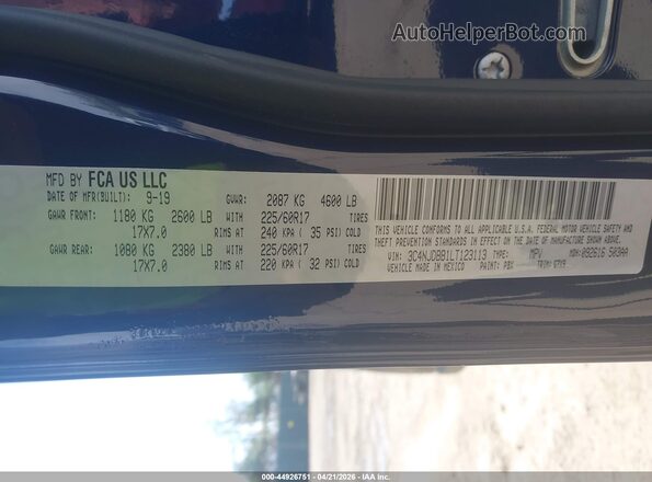 3C4NJDBB1LT123113 2020 JEEP COMPASS Blue Вид підкапотного простору