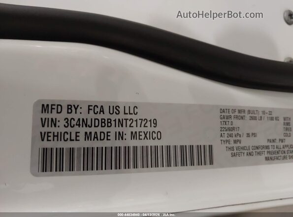 3C4NJDBB1NT217219 2022 JEEP COMPASS White 