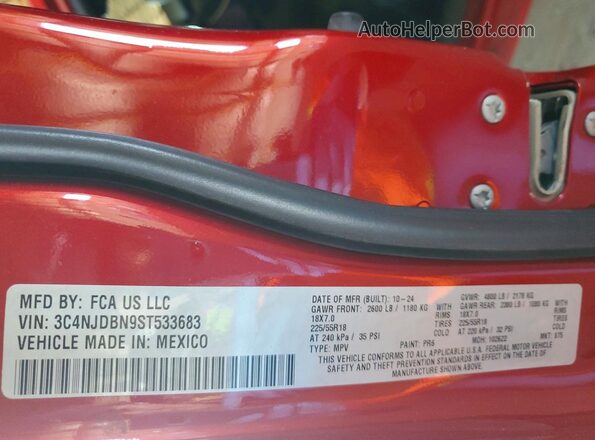 3C4NJDBN9ST533683 2025 JEEP COMPASS Красный Вид наклейки с VIN-кодом