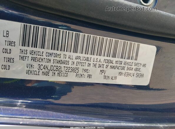 3C4NJDCB2LT223025 2020 JEEP COMPASS Синий Вид подкапотного пространства
