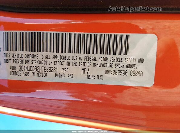 3C4NJDDB2HT688281 2017 JEEP NEW COMPASS Orange Widok komory silnika