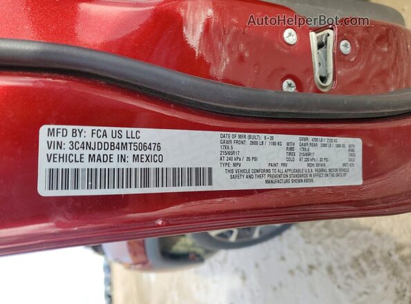 3C4NJDDB4MT506476 2021 JEEP COMPASS Burgundy ძრავის განყოფილების ხედი