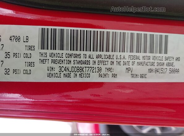 3C4NJDDB8KT772130 2019 JEEP COMPASS Red Engine compartment view
