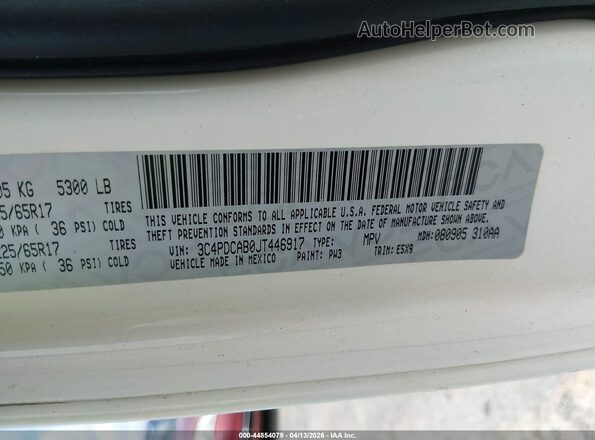 3C4PDCAB0JT446917 2018 DODGE JOURNEY Белый Вид подкапотного пространства