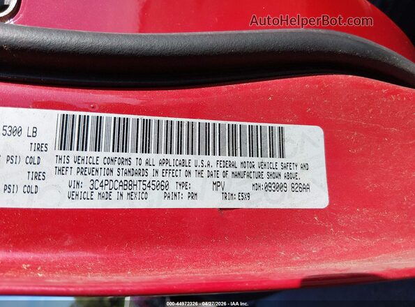 3C4PDCAB8HT545060 2017 DODGE JOURNEY Красный Вид подкапотного пространства