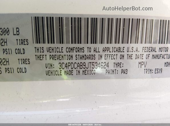3C4PDCAB9JT534624 2018 DODGE JOURNEY White Widok komory silnika