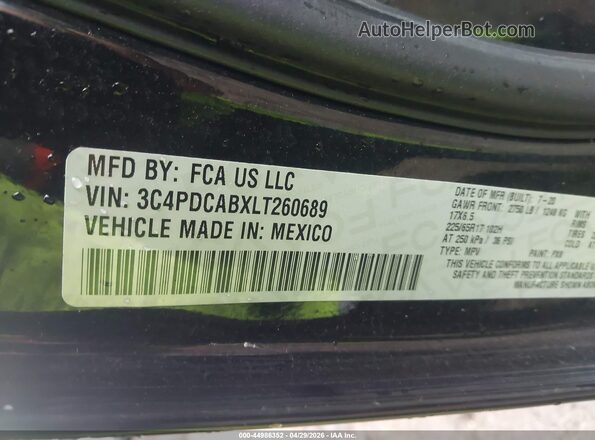 3C4PDCABXLT260689 2020 DODGE JOURNEY Black Widok komory silnika