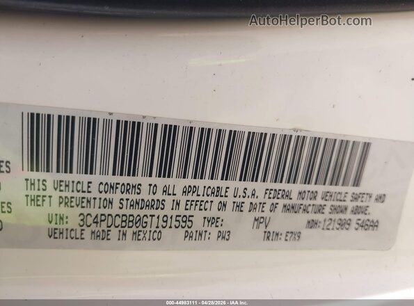 3C4PDCBB0GT191595 2016 DODGE JOURNEY White Engine compartment view