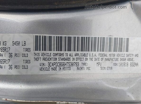 3C4PDCBG6HT530793 2017 DODGE JOURNEY Silver Շարժիչի բաժամունքի տեսք