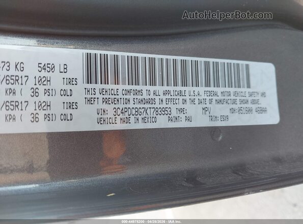 3C4PDCBG7KT783953 2019 DODGE JOURNEY Gray Vista del compartimento del motor