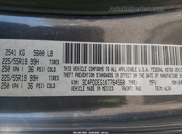 3C4PDDEG1KT764560 2019 DODGE JOURNEY Gray Widok komory silnika