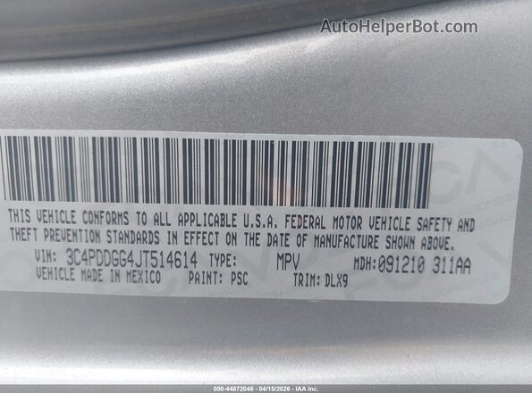 3C4PDDGG4JT514614 2018 DODGE JOURNEY Silver ძრავის განყოფილების ხედი