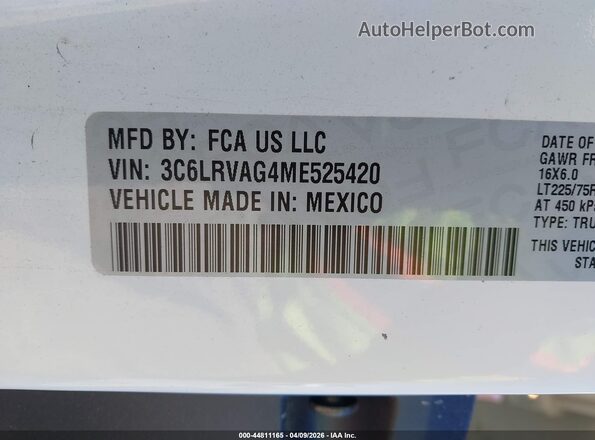 3C6LRVAG4ME525420 2021 RAM PROMASTER 1500 White 