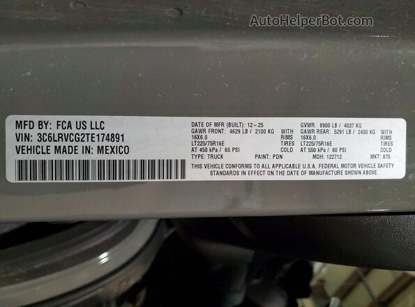 3C6LRVCG2TE174891 2026 RAM PROMASTER Gray VIN sticker view