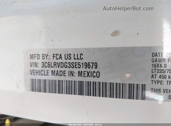 3C6LRVDG3SE519679 2025 RAM PROMASTER 2500 White Vista de la etiqueta del VIN