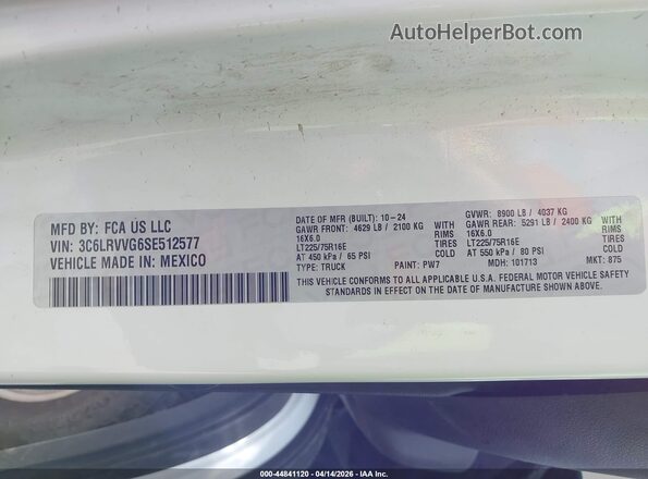 3C6LRVVG6SE512577 2025 RAM PROMASTER 2500 White Vista del compartimento del motor