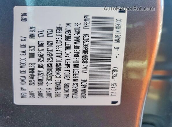 3CZRM3H58GG720739 2016 HONDA CR-V Gray Widok naklejki z numerem VIN
