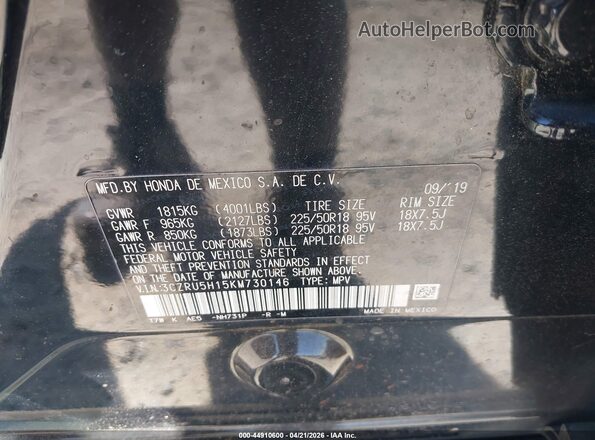 3CZRU5H15KM730146 2019 HONDA HR-V Black 