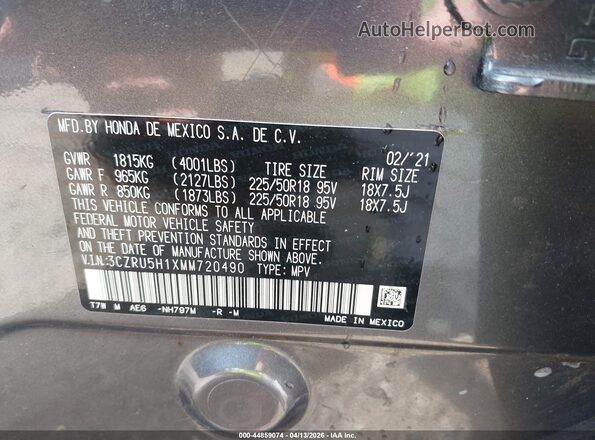 3CZRU5H1XMM720490 2021 HONDA HR-V Gray Widok komory silnika