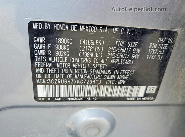 3CZRU6H3XKG720413 2019 HONDA HR-V Серебряный 