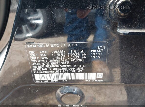 3CZRU6H5XLM711652 2020 HONDA HR-V Black Widok komory silnika