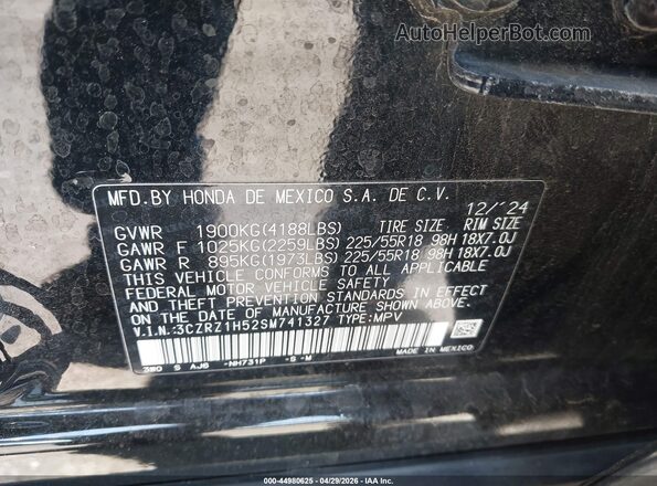3CZRZ1H52SM741327 2025 HONDA HR-V Black Շարժիչի բաժամունքի տեսք