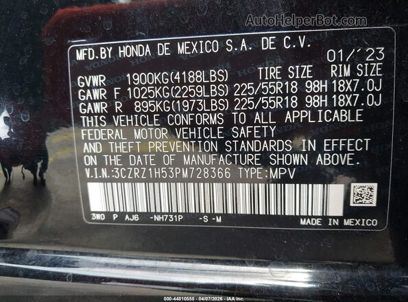 3CZRZ1H53PM728366 2023 HONDA HR-V Black Engine compartment view