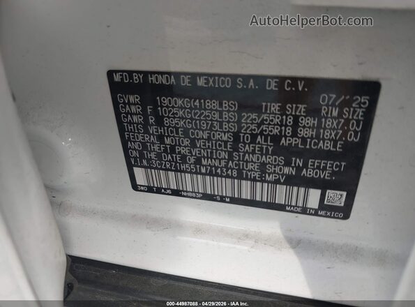 3CZRZ1H55TM714348 2026 HONDA HR-V White Widok komory silnika