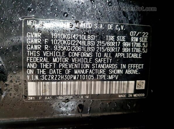 3CZRZ2H30PM710105 2023 HONDA HR-V Black Вид підкапотного простору