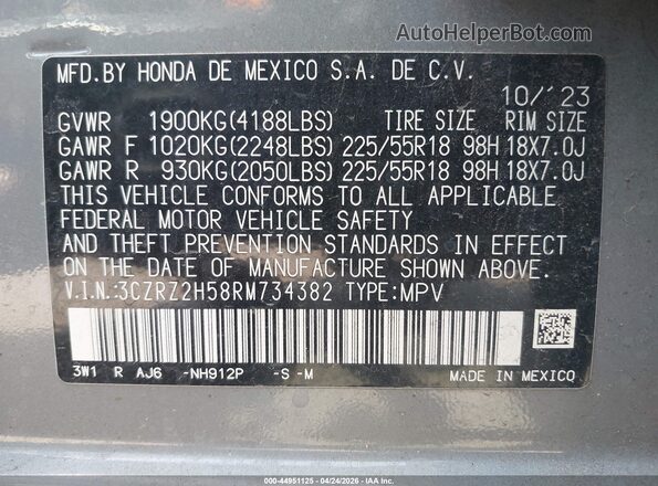 3CZRZ2H58RM734382 2024 HONDA HR-V Silver Engine compartment view