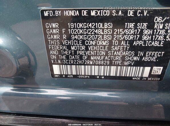 3CZRZ2H72RM708829 2024 HONDA HR-V Green Engine compartment view