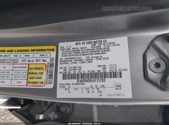 3FA6P0HD0LR125703 2020 FORD FUSION Silver Շարժիչի բաժամունքի տեսք