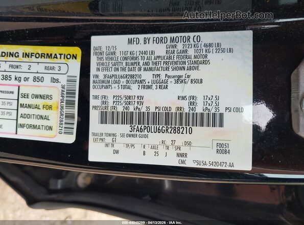 3FA6P0LU6GR288210 2016 FORD FUSION HYBRID Black 