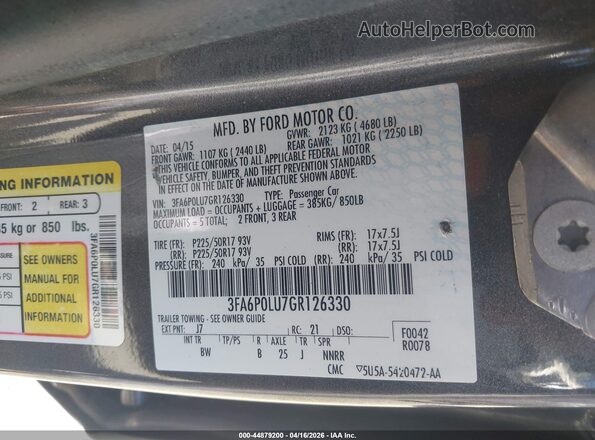 3FA6P0LU7GR126330 2016 FORD FUSION HYBRID Gray Vista del compartimento del motor