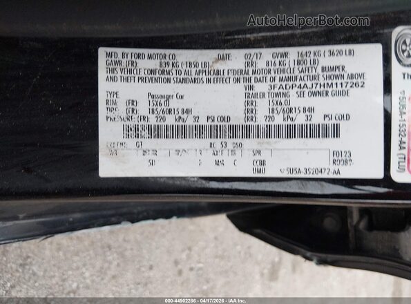 3FADP4AJ7HM117262 2017 FORD FIESTA Black Շարժիչի բաժամունքի տեսք