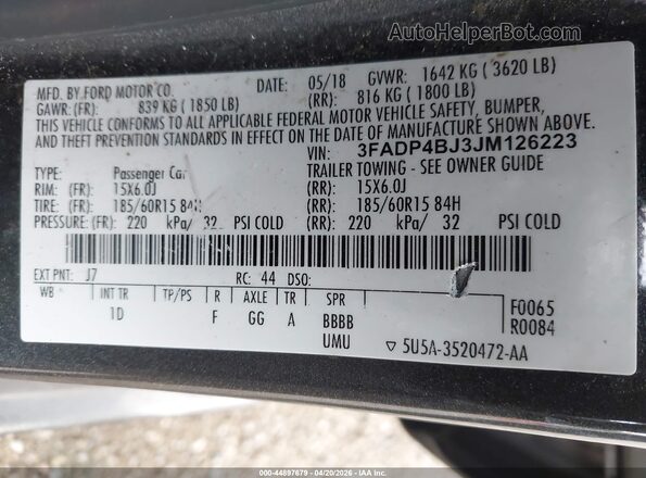 3FADP4BJ3JM126223 2018 FORD FIESTA Gray Engine compartment view