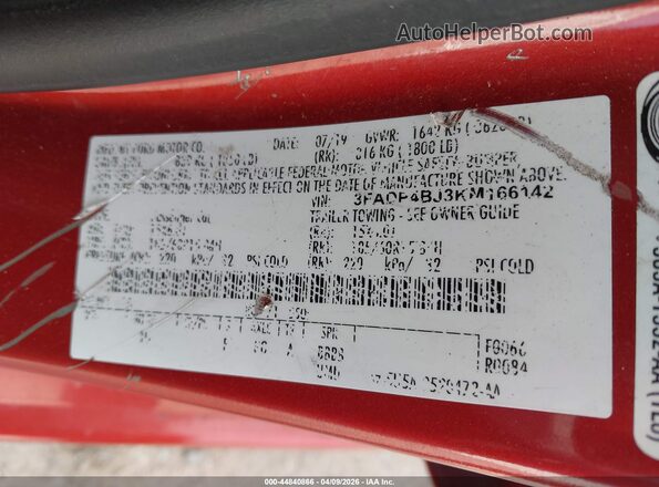 3FADP4BJ3KM166142 2019 FORD FIESTA Red Widok komory silnika