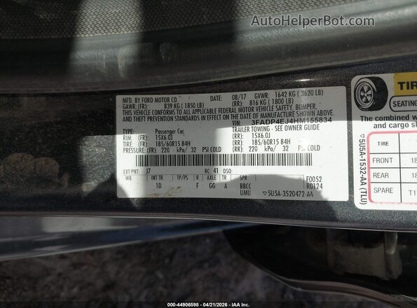 3FADP4EJ4HM155834 2017 FORD FIESTA Gray Widok komory silnika