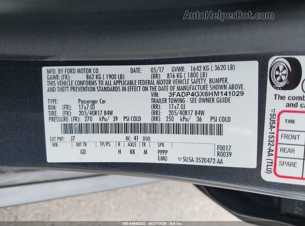 3FADP4GX6HM141029 2017 FORD FIESTA Gray Вид підкапотного простору