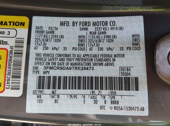 3FMCR9DA9TRE26473 2026 FORD BRONCO SPORT Gray Engine compartment view