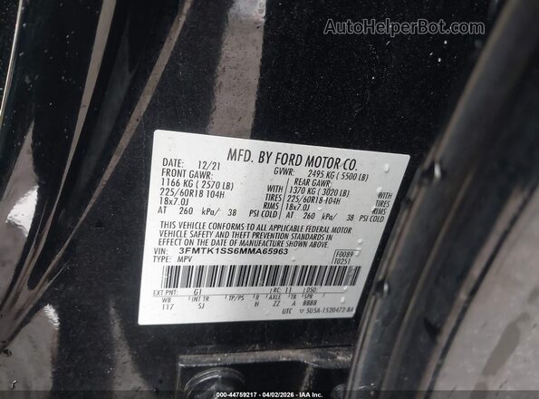 3FMTK1SS6MMA65963 2021 FORD MUSTANG MACH-E Черный Вид подкапотного пространства
